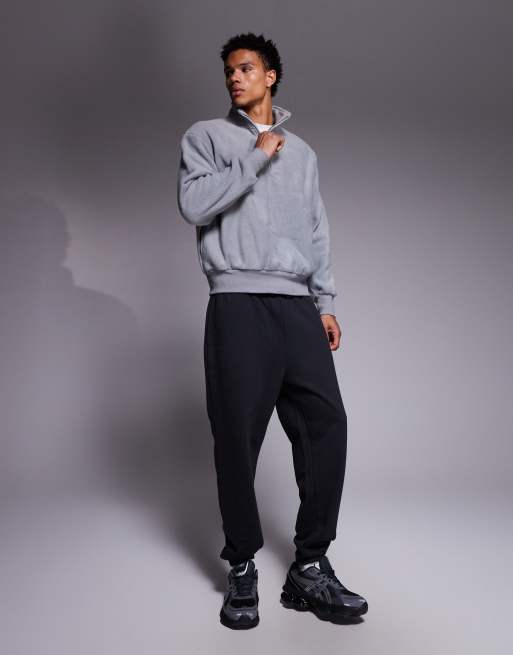 ASOS DESIGN - Grå og afslappet sweatshirt i fleece med ståkrave med kort lynlås, 2 af 5