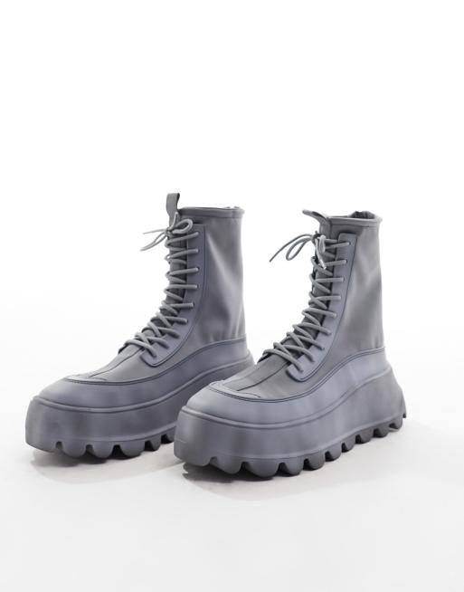 ASOS DESIGN - Grå og chunky sokkestøvler med snøre i slidt neopren, 3 af 4