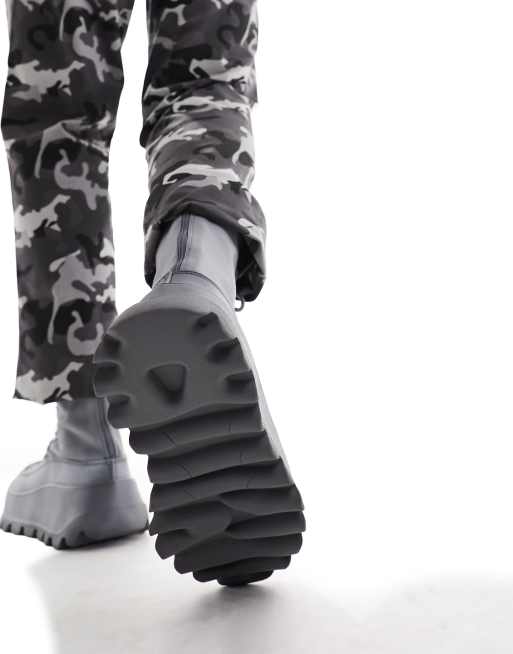 ASOS DESIGN - Grå og chunky sokkestøvler med snøre i slidt neopren, 4 af 4