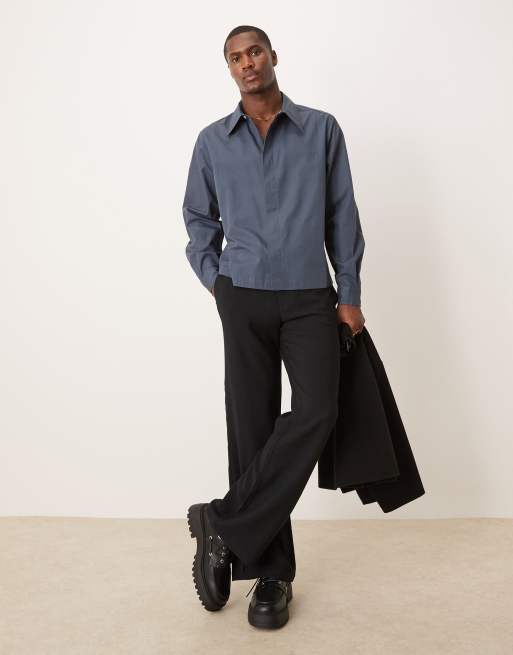 ASOS DESIGN - Grå og cropped skjorte i poplin med 70'er-krave og firkantet pasform, 2 af 4