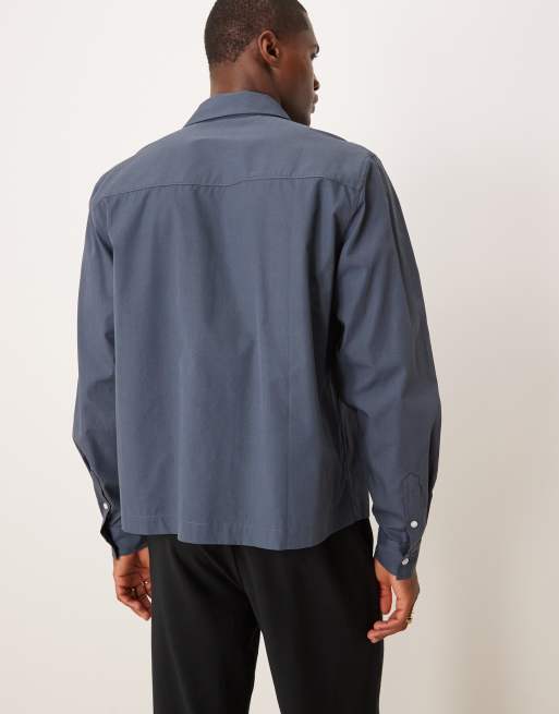 ASOS DESIGN - Grå og cropped skjorte i poplin med 70'er-krave og firkantet pasform, 4 af 4
