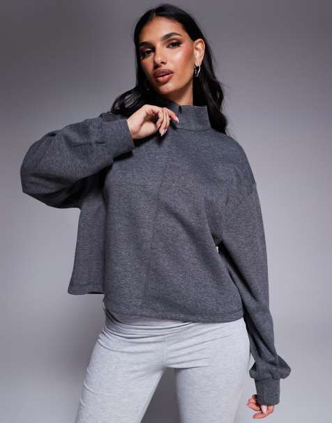 ASOS DESIGN - Grå og højhalset pullover i scubamateriale med høj hals og kort lynlås i bonded materiale - view 1