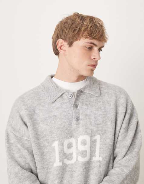 ASOS DESIGN - Grå og oversized polotrøje med firkantet pasform og "1991"-broderi - view 1
