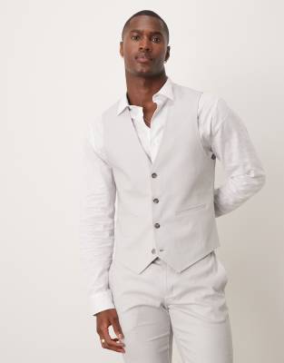 ASOS DESIGN - Grå og skinny habitvest i hørblandingsmateriale - view 1