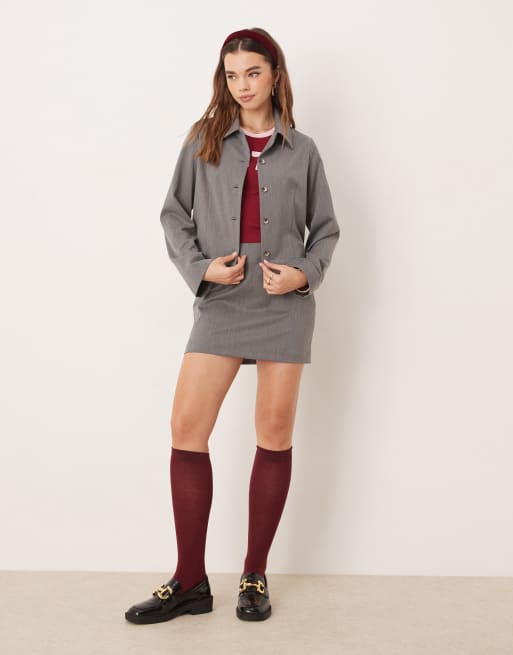 ASOS DESIGN - Grå og skræddersyet jakke med krave og firkantet pasform - Del af sæt, 2 af 4