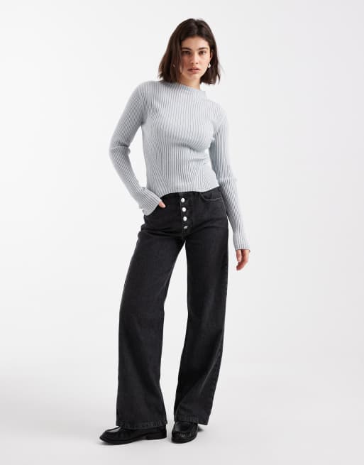 ASOS DESIGN - Grå og strikket top med høj hals og ribstrikkede detaljer, 3 af 4