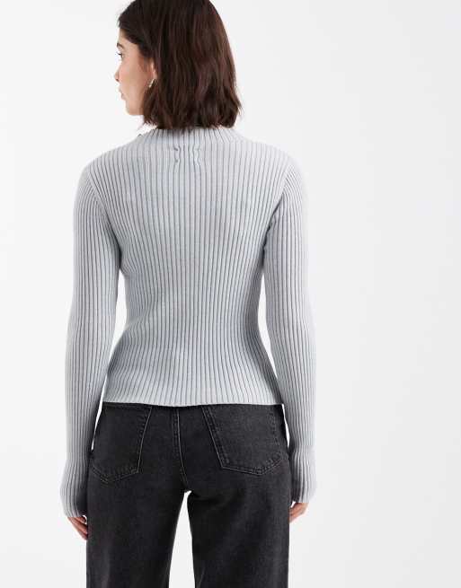 ASOS DESIGN - Grå og strikket top med høj hals og ribstrikkede detaljer, 4 af 4