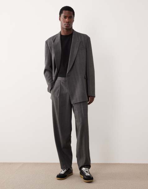 ASOS DESIGN - Grå og tapered habitbukser i sildebensmateriale med oversized pasform - view 1