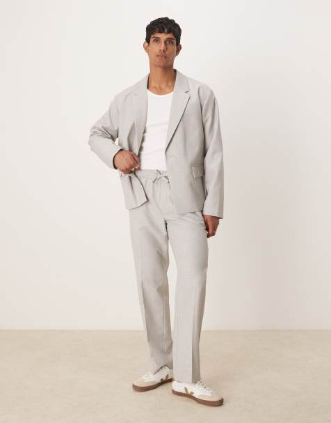 ASOS DESIGN - Grå og teksturerede pull on-habitbukser i hørblanding - view 1