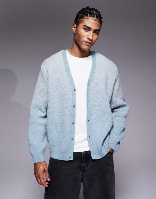 ASOS DESIGN – Grå, ombrefärgad, stickad kofta med avslappnad passform