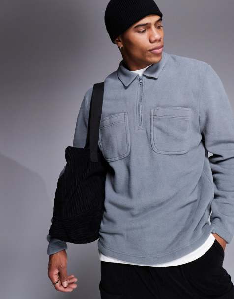 ASOS DESIGN – Grå, oversize sweatshirt i fleece med kort dragkedja och krage - view 1