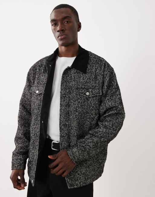 ASOS DESIGN - Grå oversized barn-jakke med sildebensmønster, 3 af 5