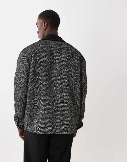 ASOS DESIGN - Grå oversized barn-jakke med sildebensmønster, 5 af 5