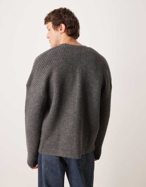 ASOS DESIGN - Grå oversized cardigan i ribstrik, 3 af 5