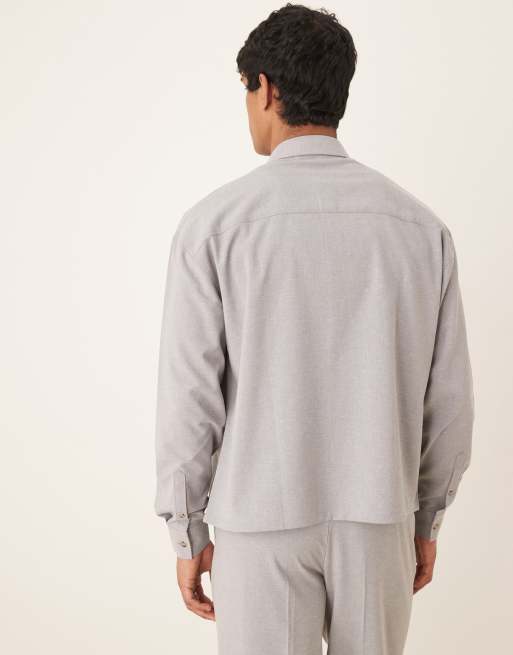 ASOS DESIGN - Grå oversized cropped skjorte i hørblanding i firkantet pasform - Del af sæt, 3 af 4