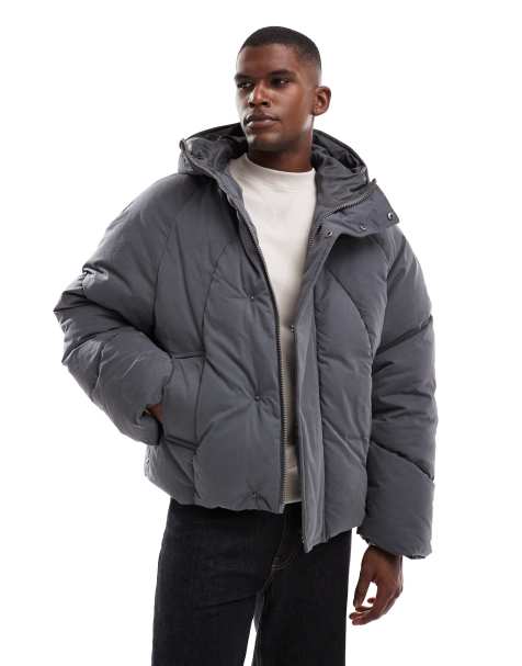 ASOS DESIGN - Grå oversized dynejakke med hætte - view 1
