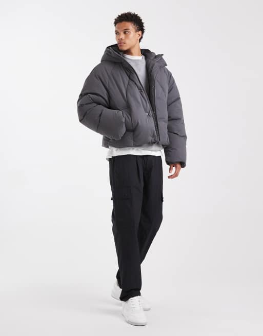 ASOS DESIGN - Grå oversized dynejakke med hætte, 2 af 6