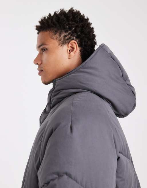 ASOS DESIGN - Grå oversized dynejakke med hætte, 4 af 6