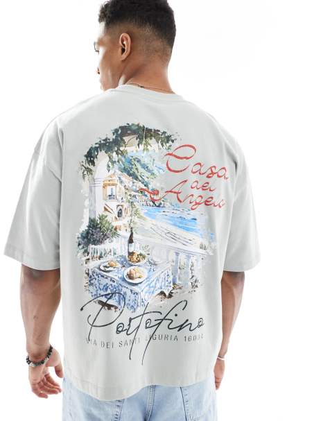 ASOS DESIGN - Grå, oversized og firkantet T-shirt med scenisk grafik i grå - view 1