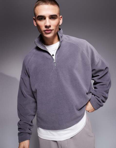 ASOS DESIGN - Grå oversized sweatshirt i fleece med kvart lynlås - view 1