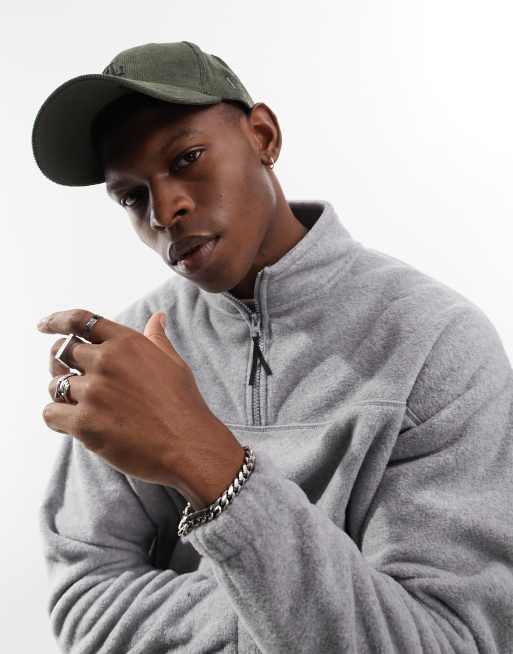 ASOS DESIGN - Grå, oversized sweatshirt i polarfleece med halv lynlås