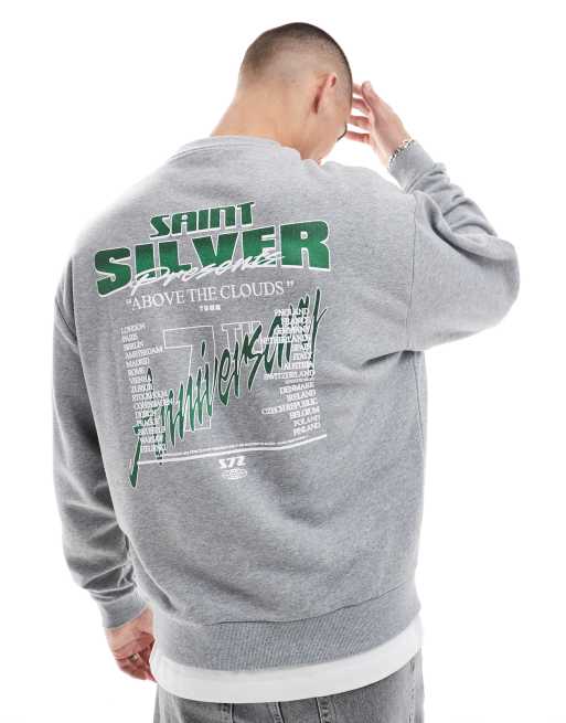 ASOS DESIGN - Grå oversized sweatshirt med print på ryggen og brystet