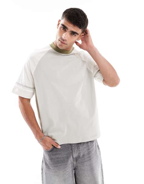 ASOS DESIGN - Grå oversized T-shirt med bånddetaljer og kontrasterende design i firkantet pasform - view 1