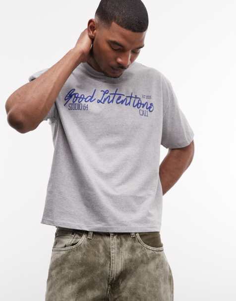 ASOS DESIGN - Grå oversized T-shirt med 'Good Intentions'-print og firkantet pasform - view 1