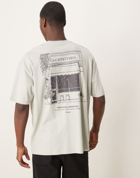 ASOS DESIGN - Grå oversized T-shirt med landskabsprint - view 1