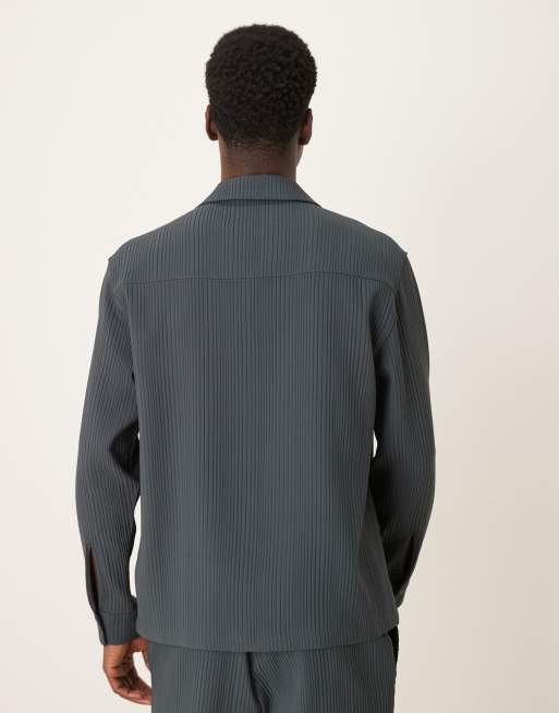 ASOS DESIGN – Grå, plisserad skjorta med bowlingkrage och avslappnad passform, del av set, 3 av 5
