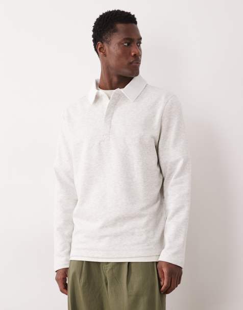 ASOS DESIGN - Grå polo-sweatshirt med kontrastkrave - view 1