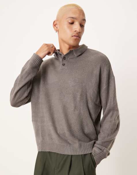ASOS DESIGN - Grå polotrøje med oversized og firkantet pasform og børstet tekstur - view 1