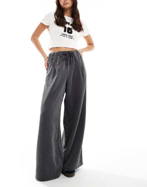 ASOS DESIGN - Grå pull-on-bukser med vide ben i fløjl - view 1
