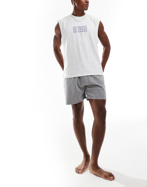 ASOS DESIGN – Grå pyjamas med "Hit Snooze"-tryck - view 1