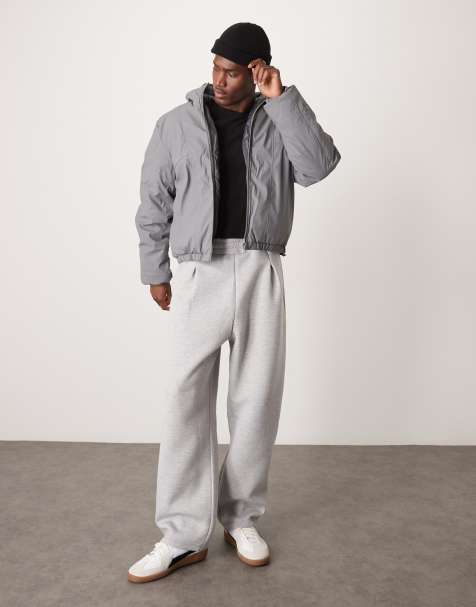 ASOS DESIGN – Grå, regntålig, gummerad pufferjacka - view 1