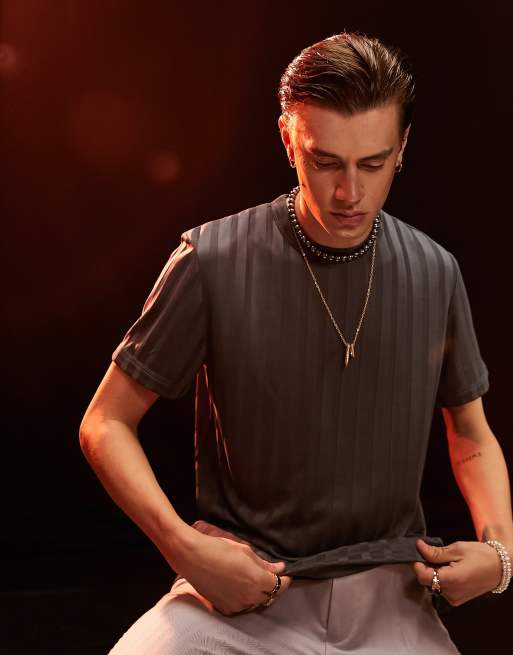 ASOS DESIGN – Grå, ribbad t-shirt
