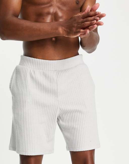 ASOS DESIGN – Grå ribbade mysshorts i jersey