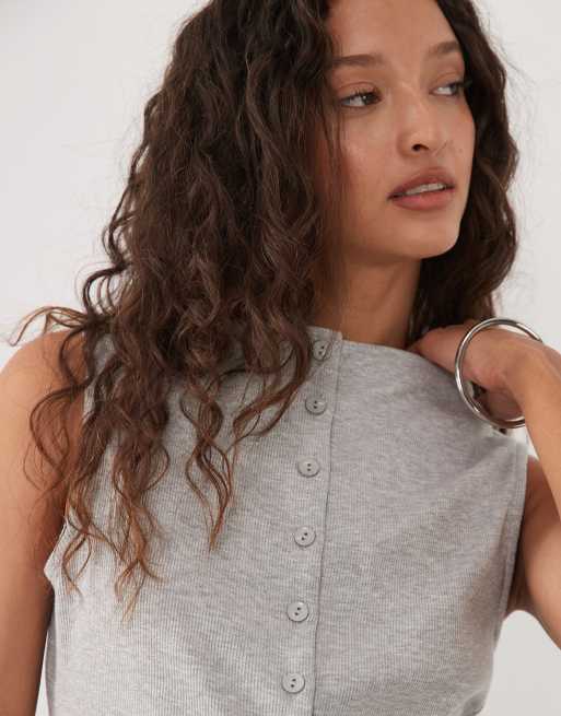 ASOS DESIGN - Grå ribstrikket longline-tanktop med bådudskæring og gennemgående knapper, 2 af 4