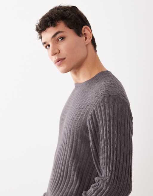 ASOS DESIGN - Grå ribstrikket T-shirt med lange ærmer og rund hals, 4 af 5