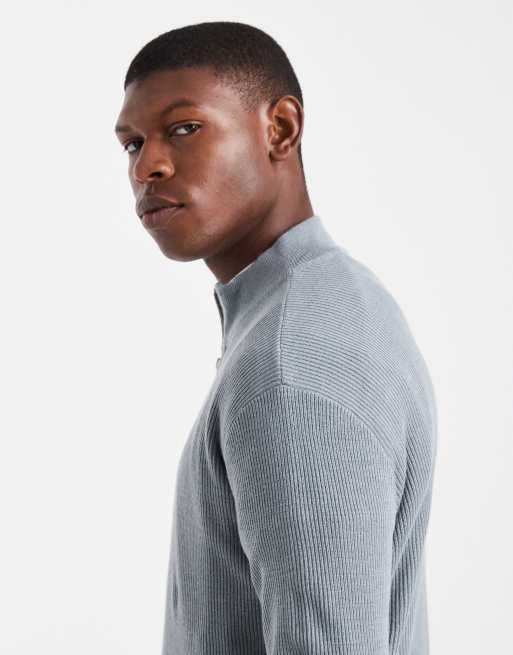 ASOS DESIGN - Grå ribstrikket trøje med halv lynlås, 2 af 5