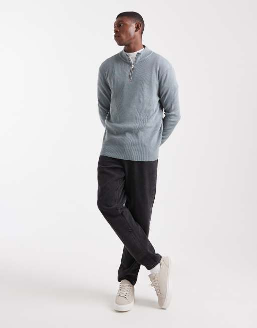 ASOS DESIGN - Grå ribstrikket trøje med halv lynlås, 3 af 5