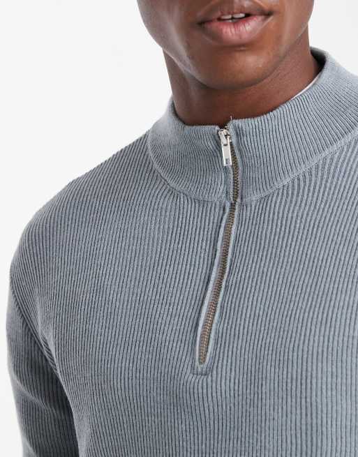 ASOS DESIGN - Grå ribstrikket trøje med halv lynlås, 5 af 5