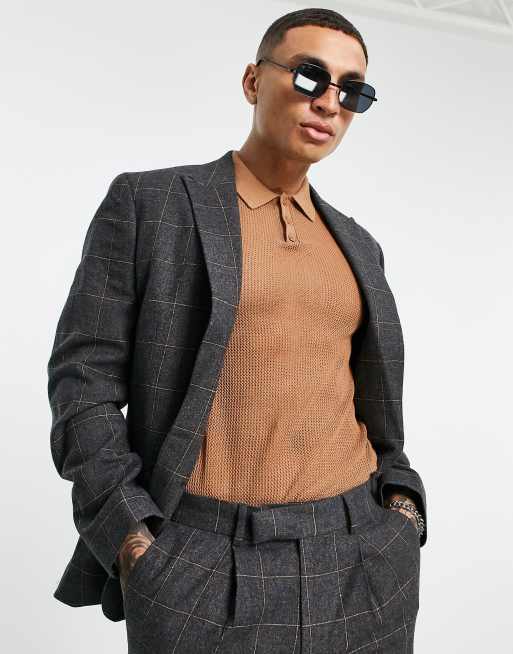 ASOS DESIGN – Grå rutig kavaj i ylleblandning med smal passform, del av kostym