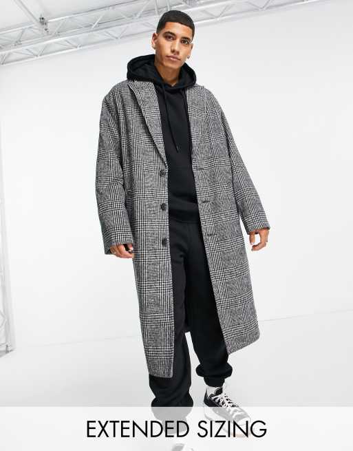 ASOS DESIGN – Grå rutig ytterrock i oversize