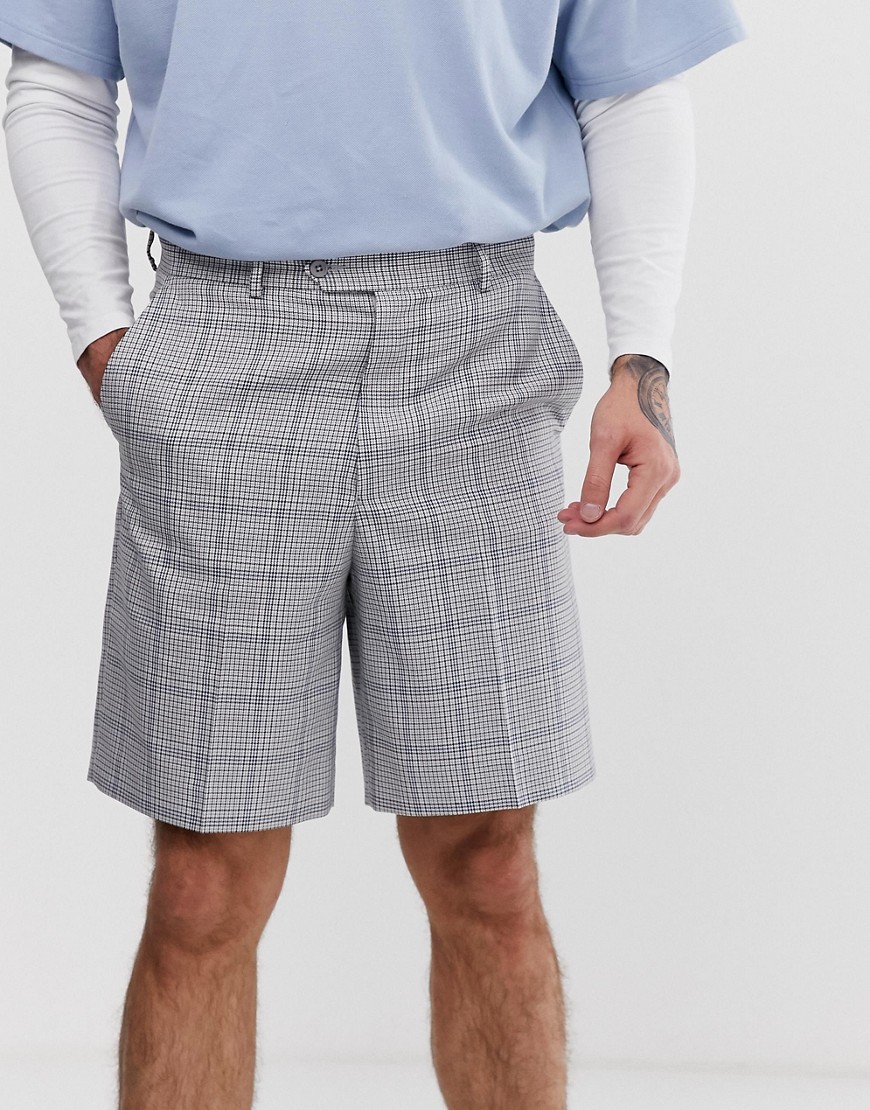 ASOS DESIGN – Grå rutiga shorts med vida ben