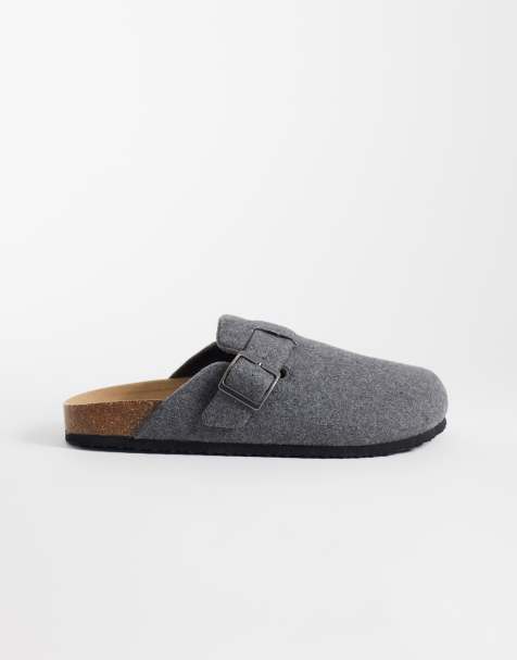 ASOS DESIGN – Grå sandaler i filt med öppen häl och korksula - view 1