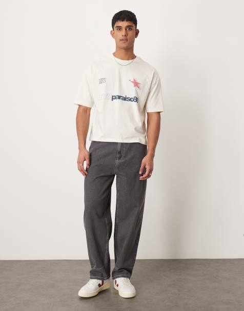 ASOS DESIGN – Grå skater jeans med vida ben och kontrasterande sömmar - view 1