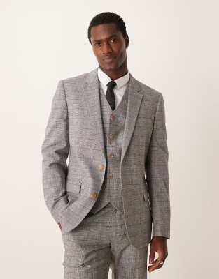 ASOS DESIGN - Grå skinny-habitjakke i hør med prince of wales-tern - view 1