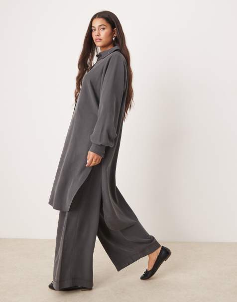ASOS DESIGN – Grå skjorta i lång modell, del av set - view 1