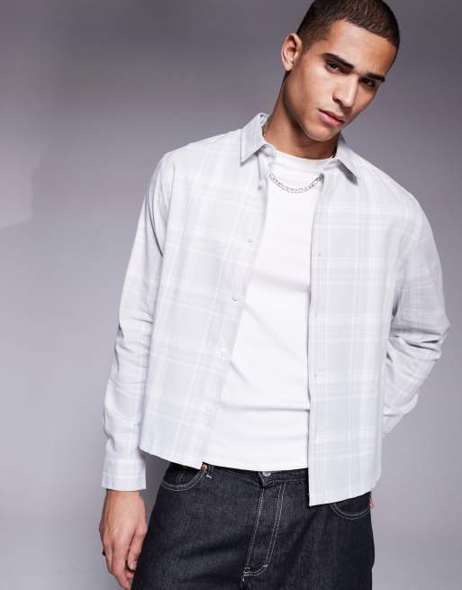 ASOS DESIGN - Grå skjorte med ten i firkantet, regular fit